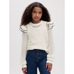 Gap Kids Girls Crochet Knit Sweater Ruffle Shoulder White Black XXL Pullover
